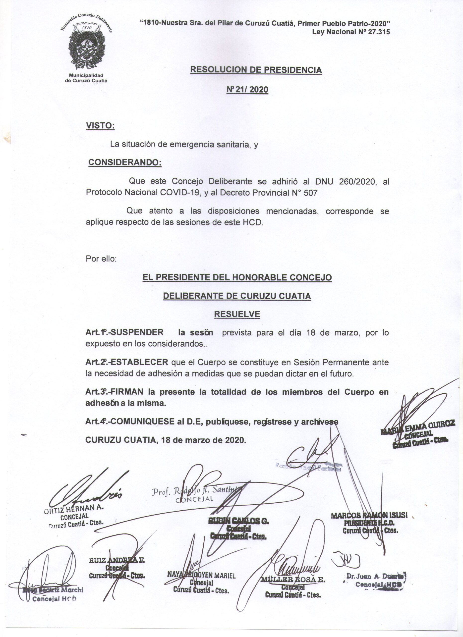 Suspendida la sesión del día de la fecha