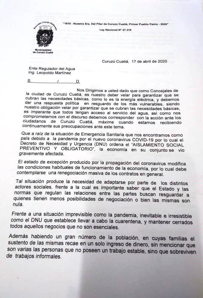 El Honorable Concejo Deliberante envió notas al Interventor de la DPEC y al Ente Regulador del Agua  solicitando revean las facturaciones de los últimos meses