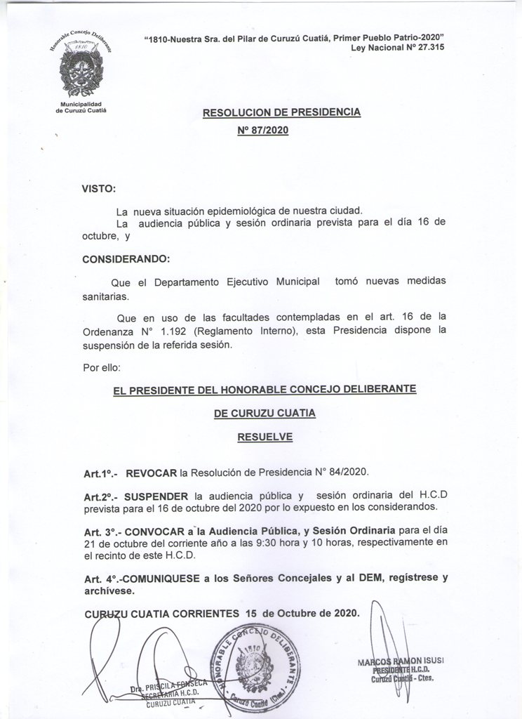 En relación a las medidas sanitarias tomadas por el Ejecutivo se cambia nuevamente la fecha de sesión