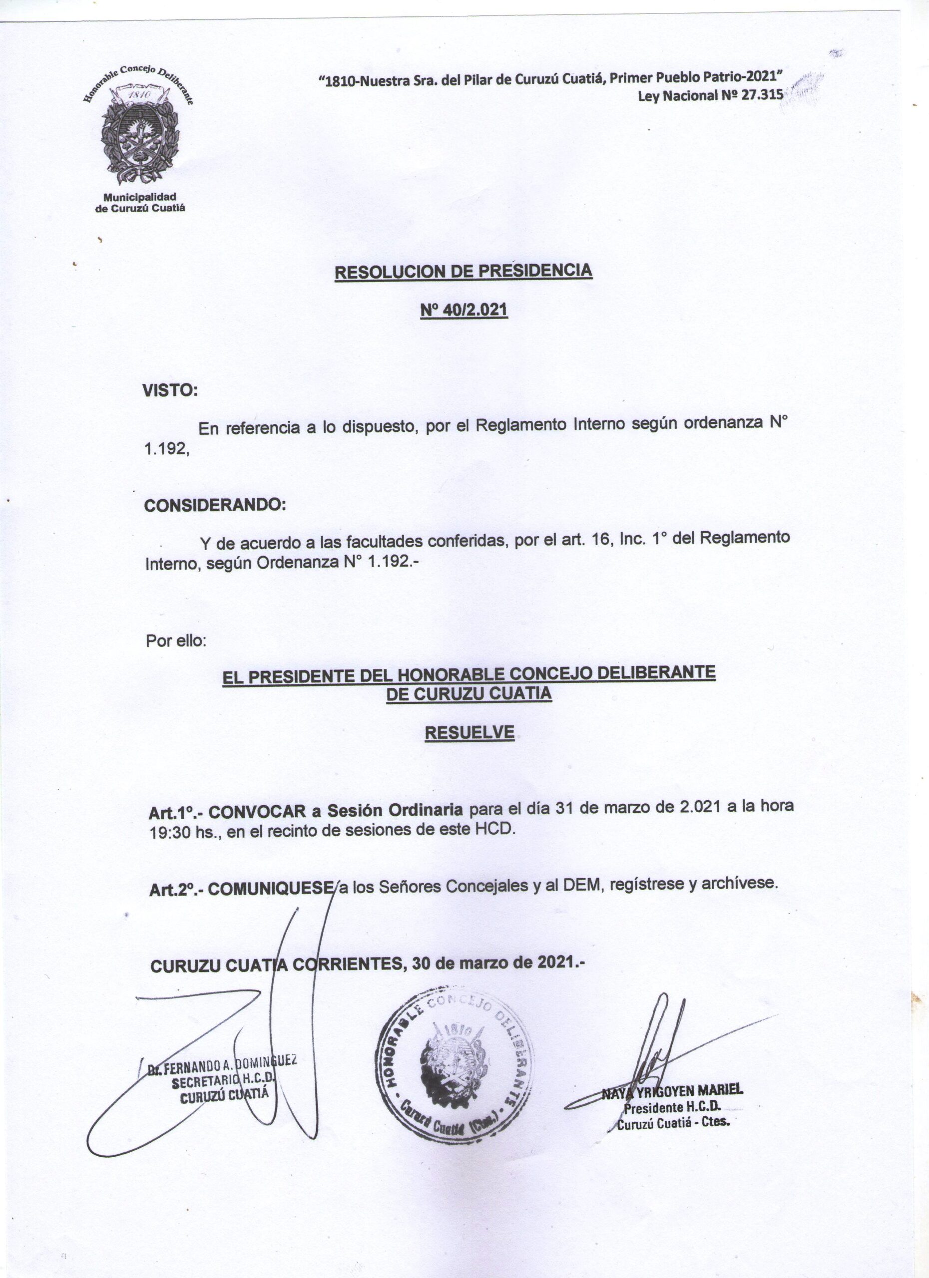 Convocatoria a sesión para este miércoles 31 de marzo